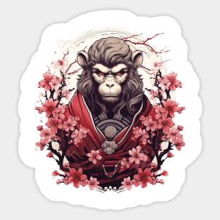 Monkey Samurai General in Red Sakura Sticker